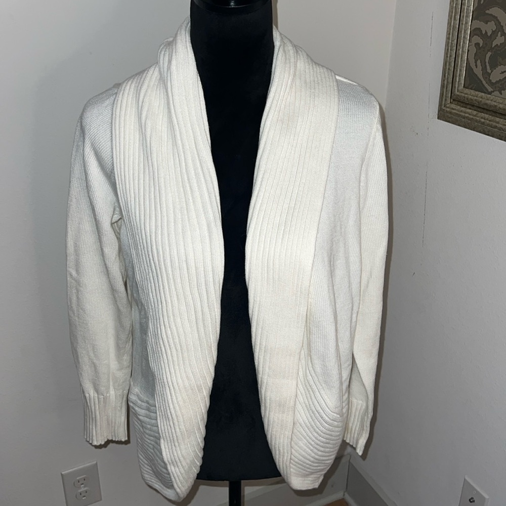 Chico’s Roxanne Rib Cocoon‎ open cardigan sweater in Ecru Sz 2 / L new